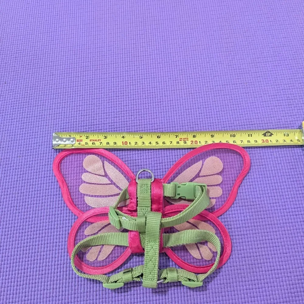 Pink and Gold Sparkle Butterfly Green Dog Harness Size XS/S